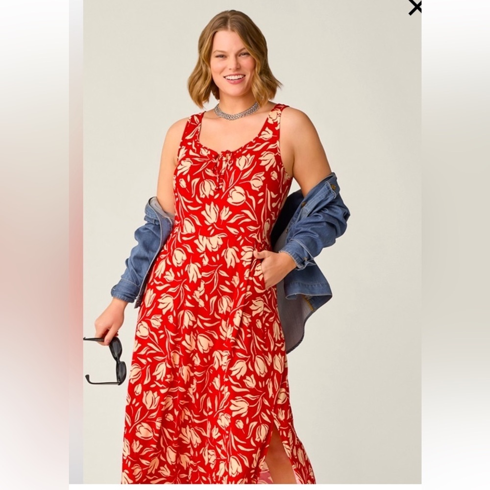 CAbi Women Red Tearoom Side Slit Dress sz S